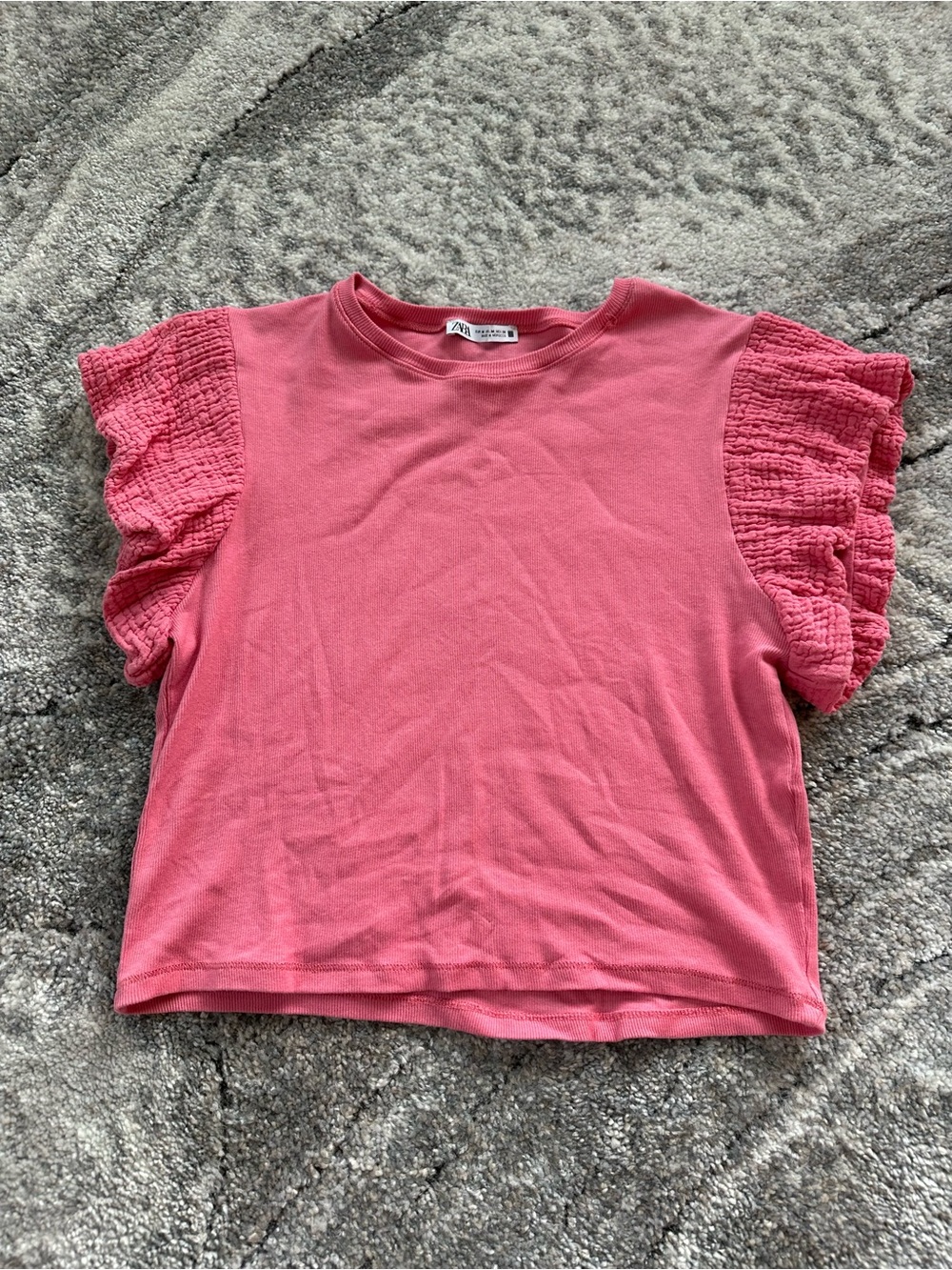 Zara Pink Short Sleeve Tee with Ruffle Sleeves